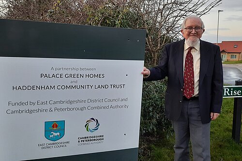 Cllr Gareth Wilson (Lib Dem, Haddenham) at the new CLT development at Ovins Rise Haddenham